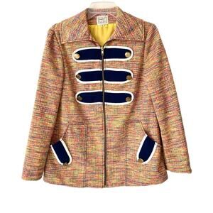 Dainty June Vintage 60s Inspired Vintage Look Gold Button Textured Blazer Jacket
